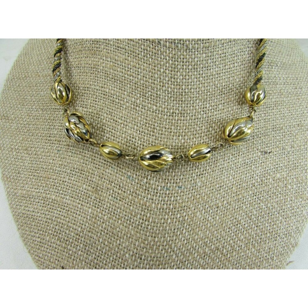 Vintage Lind Gal LG Rope Necklace Black Gold Tone 52631
